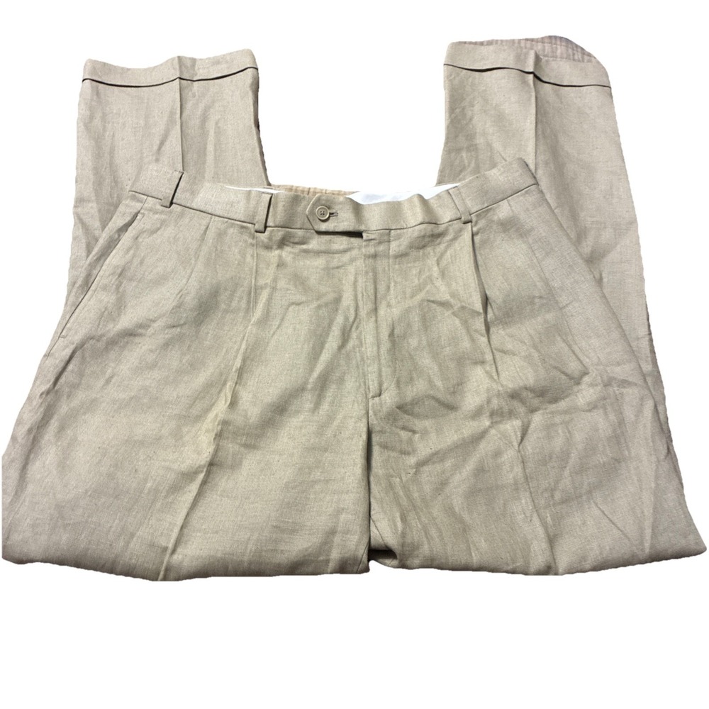 Haspel 100% Linen Pants 38x32 Beige Pleated Front Classic Fit Dress Slacks